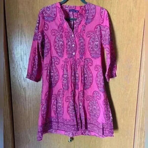 La Plage Maye Pintuck Dress Pink Paisley Womens XXS